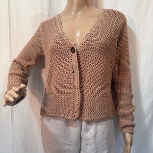 Joie Dark Peach/Tan Crochet Cardigan SZ M